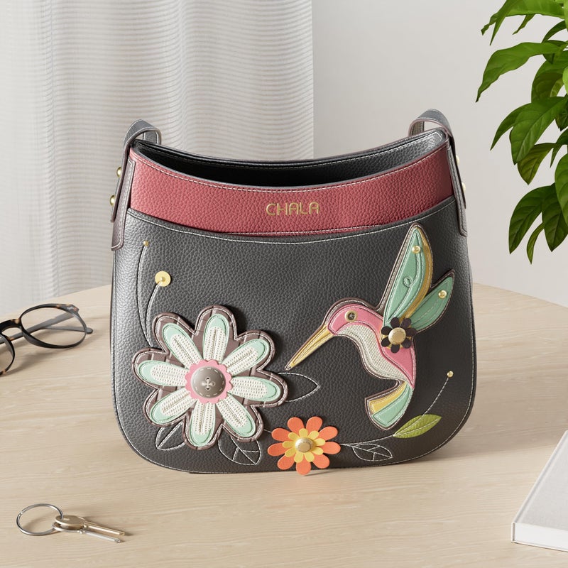CHALA Crescent Crossbody Women Shoulder Purse with Adjustable Strap - Hummingbird - black - Image 2
